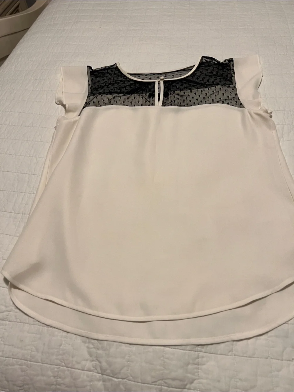 J. Crew Ivory Blouse with Black Lace Yoke